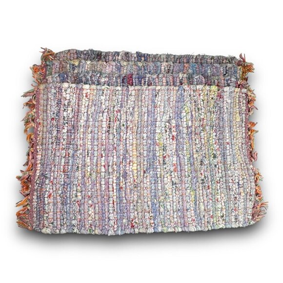 Other - 4 Vintage Handwoven Rag Rug Placemats Boho Style Cotton Set 19"x14" EUC Rustic